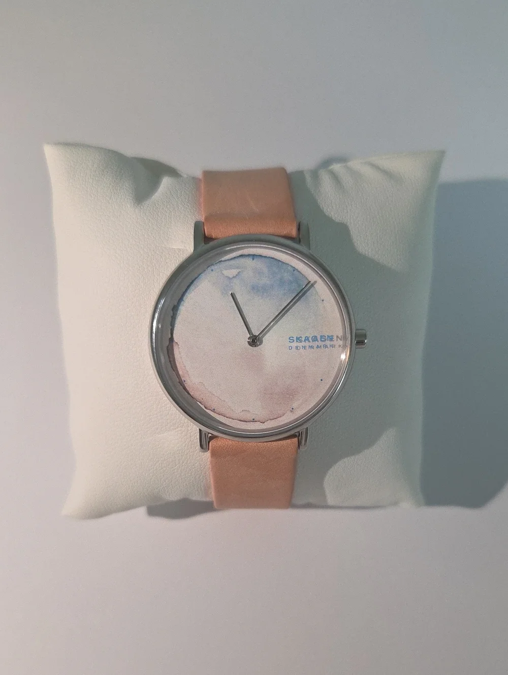 Skagen Soft Peach Leather Strap Watercolor Dial Watch